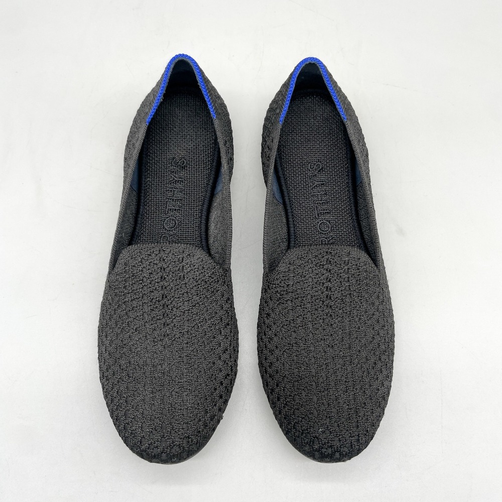 Rothys Womens 7 The Loafer Honeycomb Slip On Flat Shoes Black Knit Preppy Casual